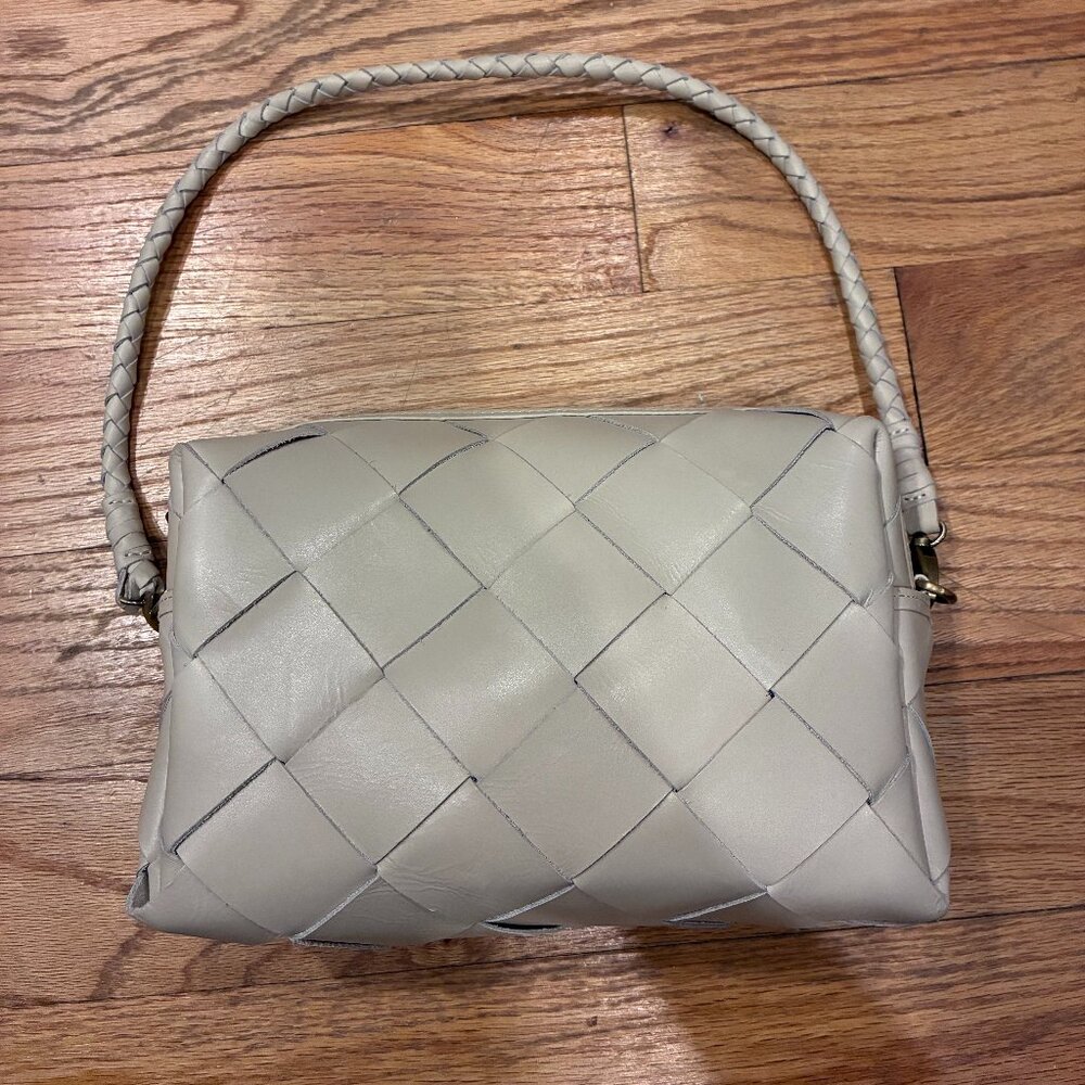 Bembien Rectangle Leather Shoulder Bag - Grande Weave Cream